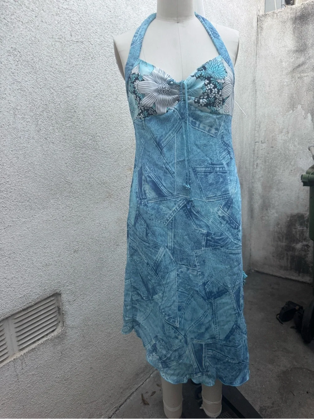 Y2K Blue Floral Halter Slip Dress Jonathan Martin